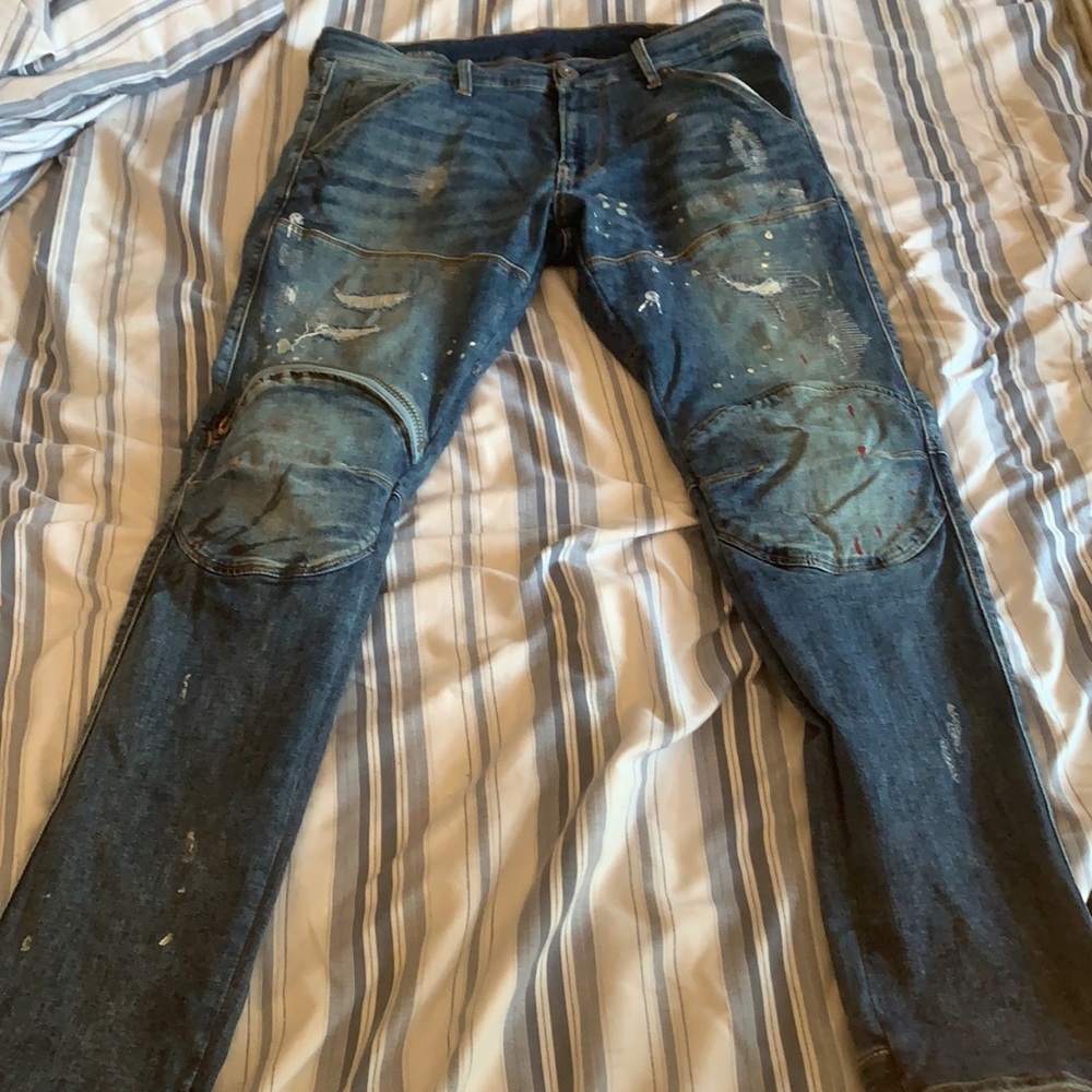 G star raw jeans, denim with splashes of paint